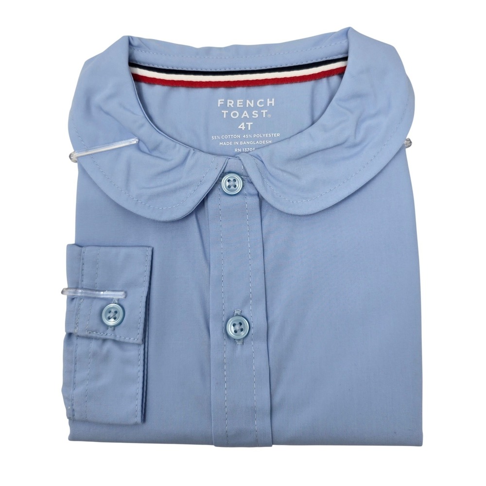 French Toast Girls Light Blue Long Sleeve Peter Pan Collar Blouse 4T SE9384 B